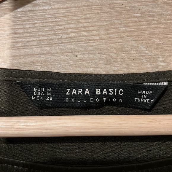 Zara dark green silk-like blouse with ruching on sleeves - Picture 2 of 3